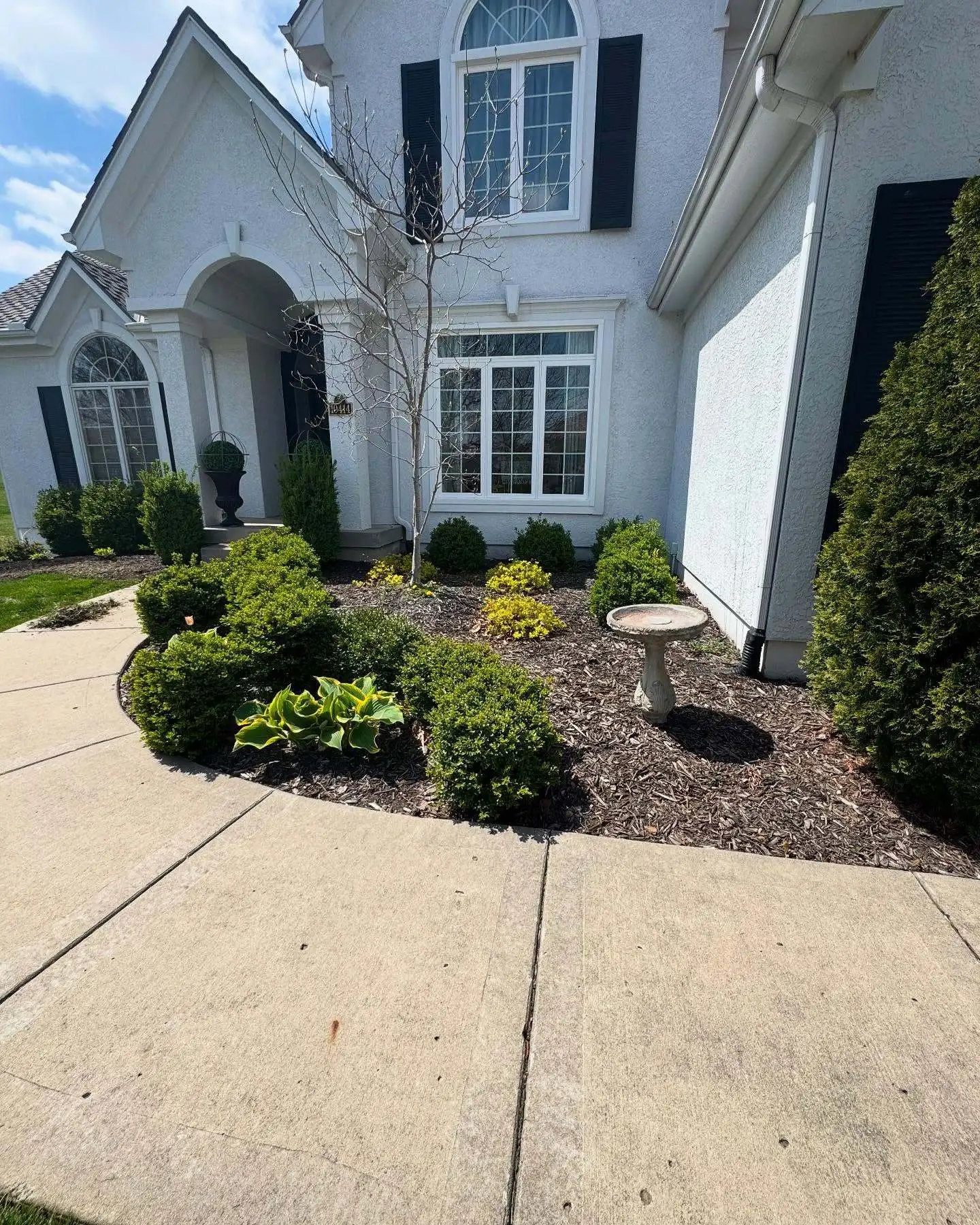 Manicured shrubs and clean landscape beds