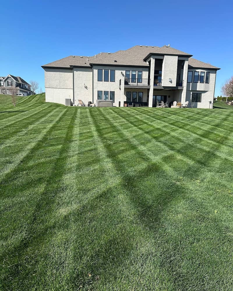 Lush green lawn with crosshatch pattern