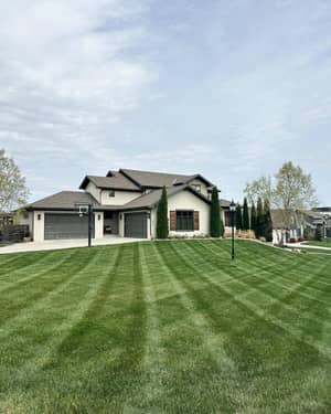 Perfect lawn stripes on residential property